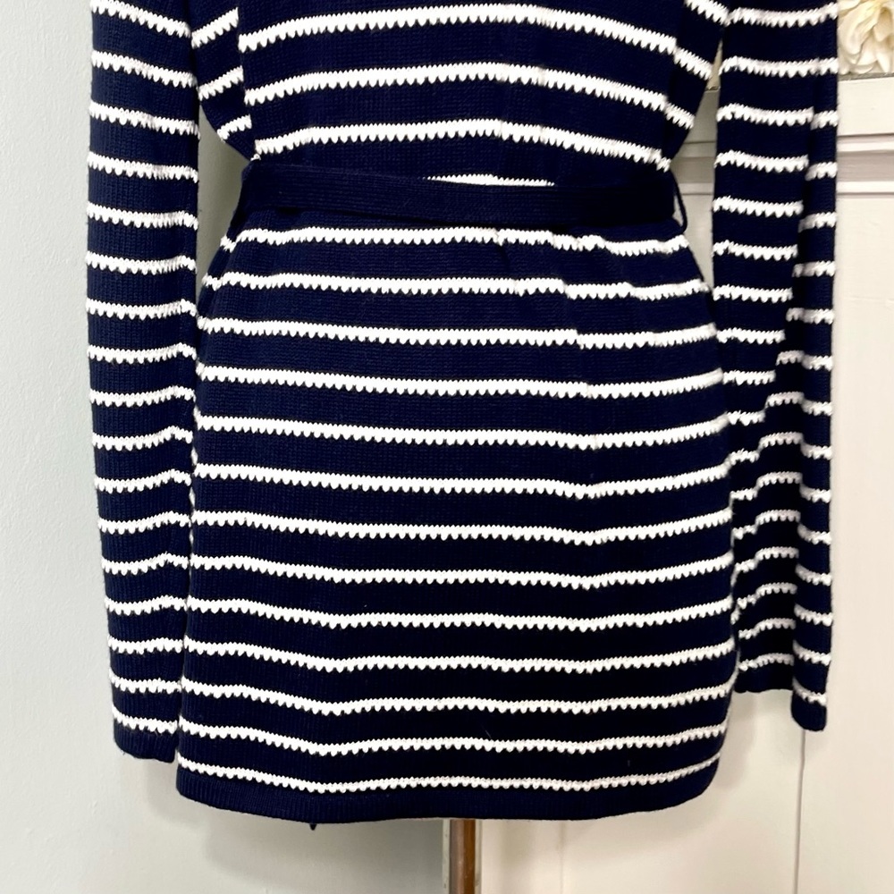 Talbots Supersoft Cashmere Belted Striped Sweater Cardigan Medium NWT - Picture 8 of 10